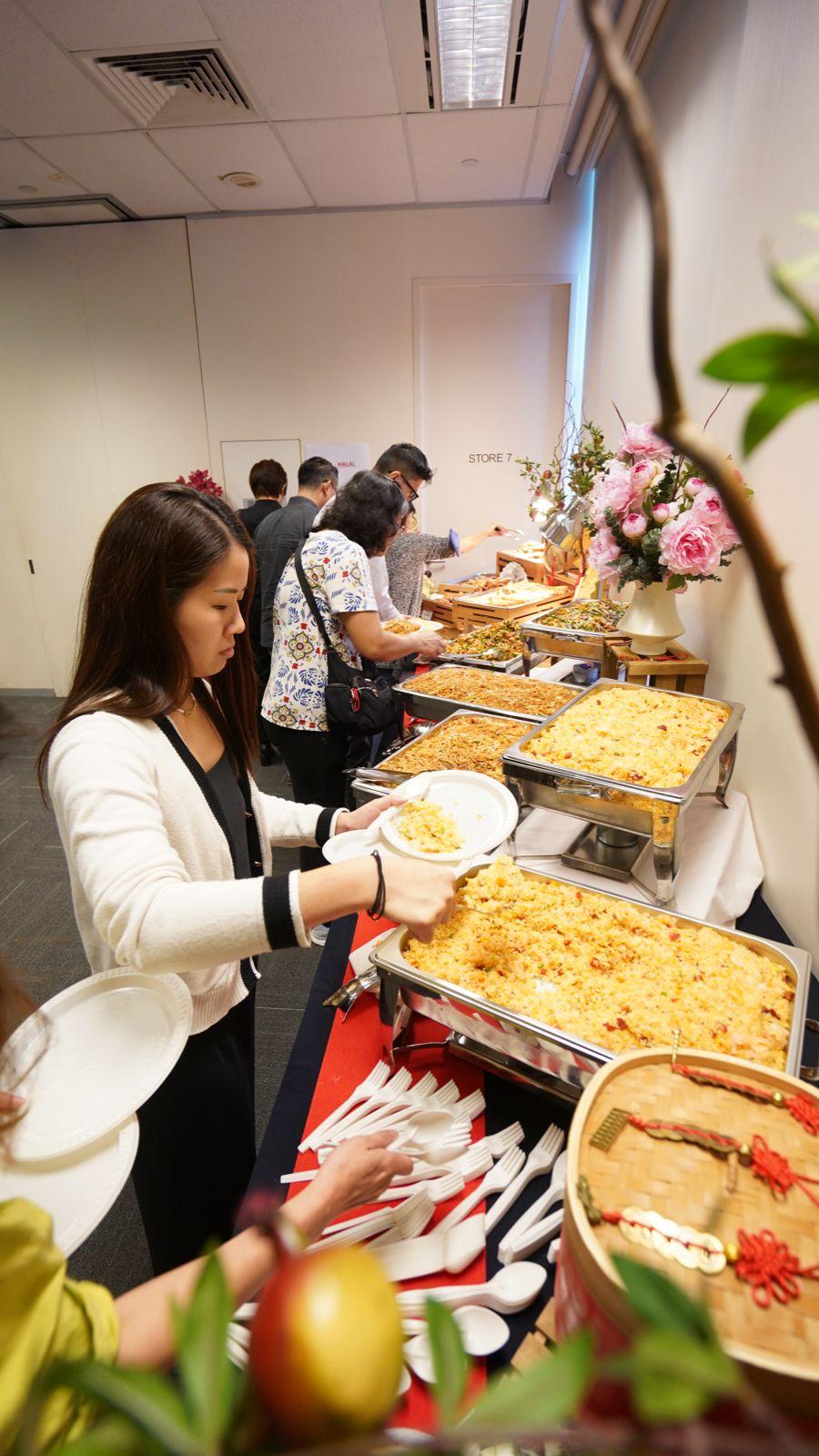 Breakfast catering Singapore spread from Swee Choon set out before a corporate meeting